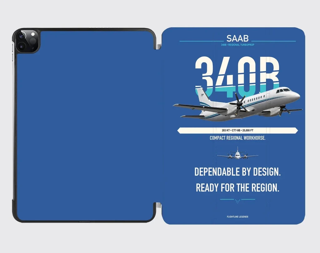 Saab 340B design on blue ipad tablet case