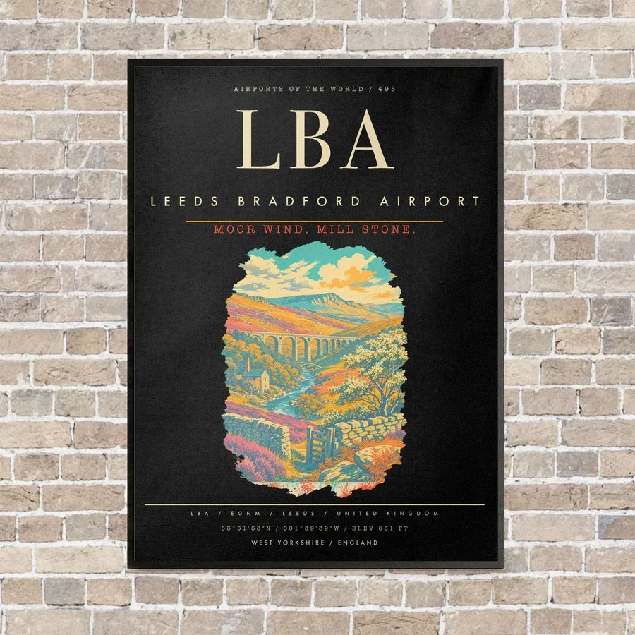 Leeds Bradford Airport LBA - Canvas Framed - Black