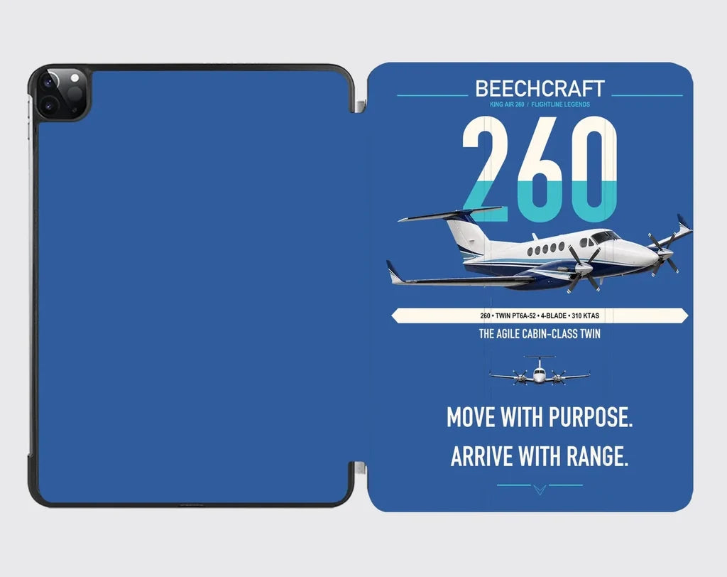 Beechcraft King Air 260 design on blue ipad tablet case