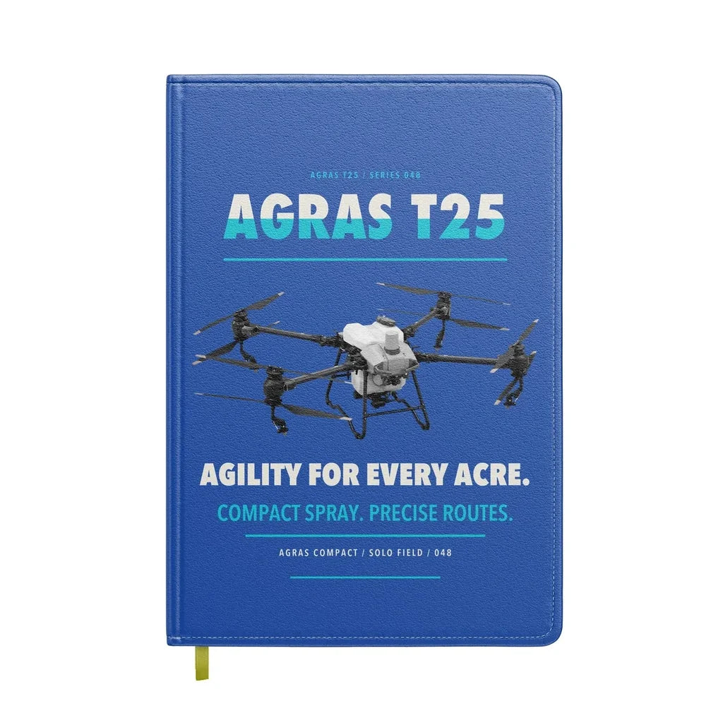 DJI Agras T25 design on blue notebook