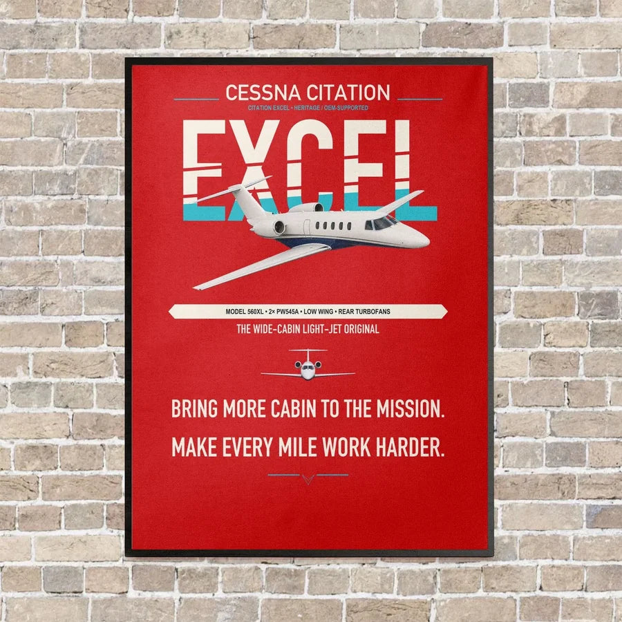 Cessna Citation Excel vertical canvas print - framed - red background