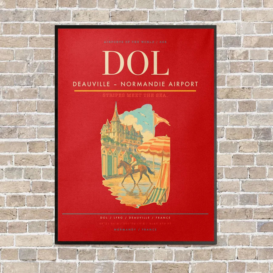 Deauville – Normandie Airport DOL vertical canvas print - framed - red background