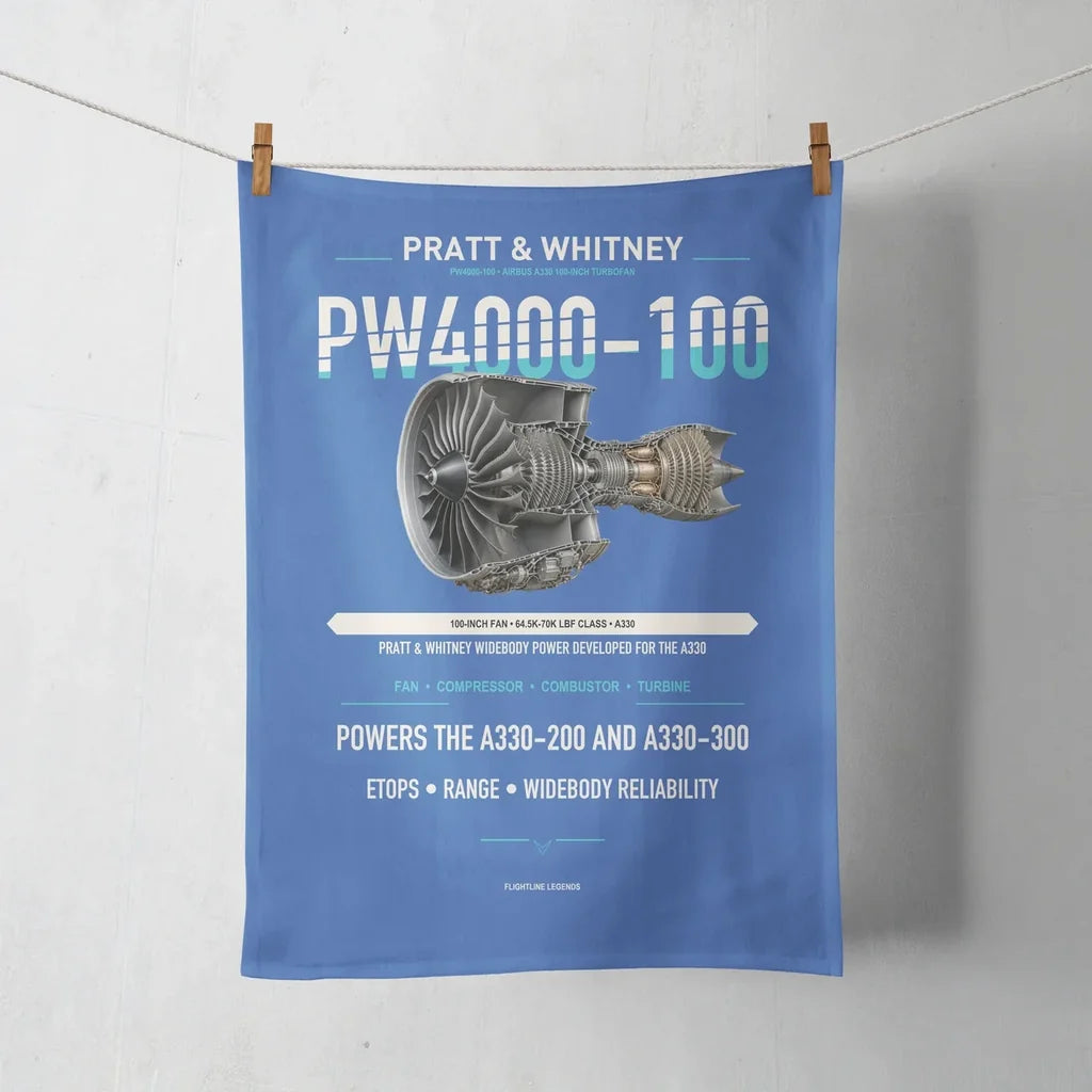 PW4000-100 design on blue towel