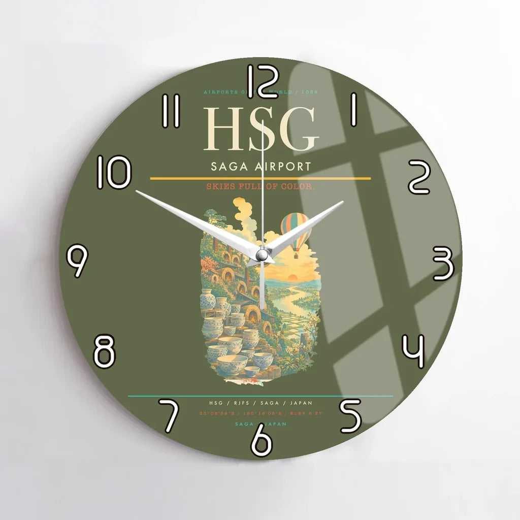 Saga Airport (HSG) design on green army no frame wall clock