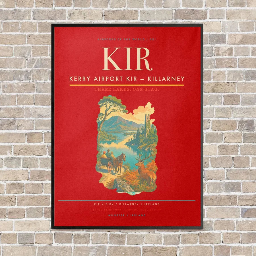 Kerry Airport KIR — Killarney vertical canvas print - framed - red background