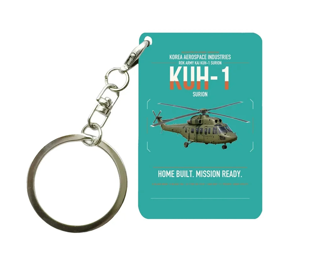 Korea Aerospace Industries KUH-1 Surion design on turquoise designed key chain, double-side print