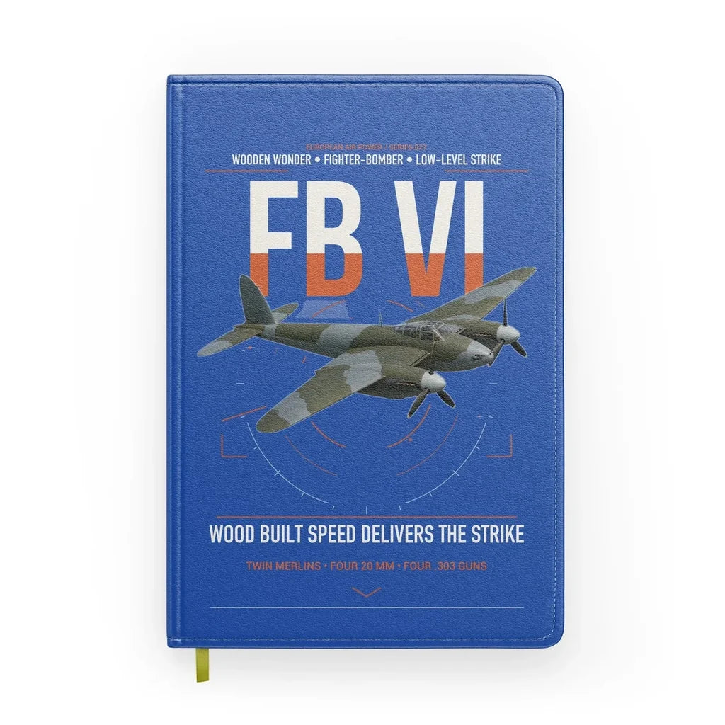 de Havilland Mosquito FB VI design on blue notebook