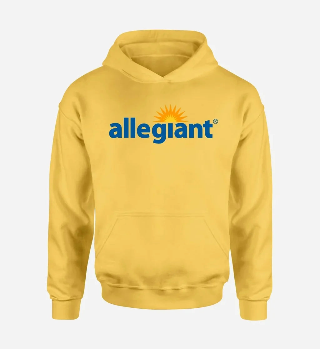 Allegiant Air Airlines logo printed on yellow hoodie