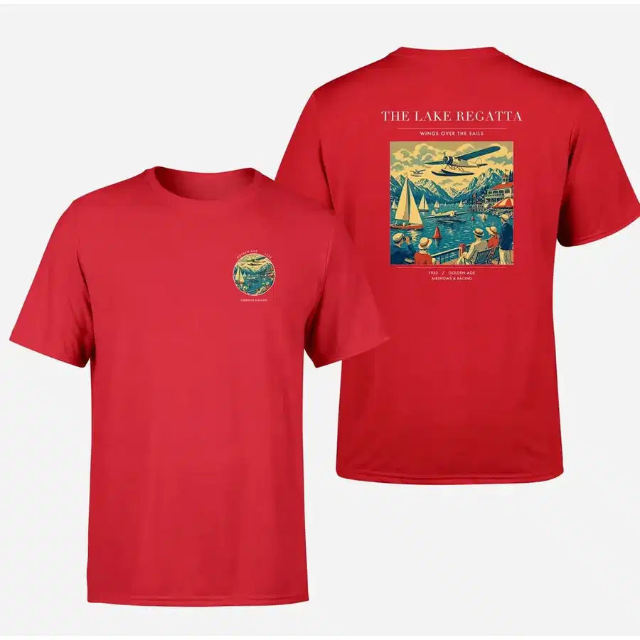 VINTAGE G4039 - The Lake Regatta - Double-Side T-Shirt design on red double side t shirt