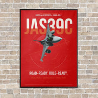 Thumbnail for Saab JAS 39C Gripen vertical canvas print - framed - red background