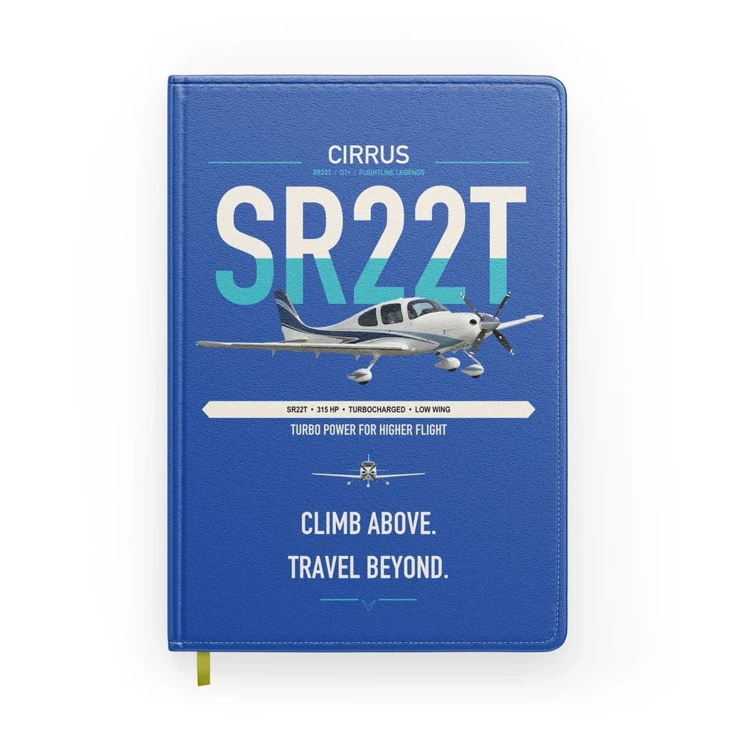 Cirrus SR22T design on blue notebook