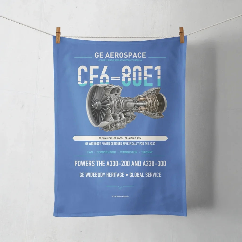 CF6-80E1 design on blue towel