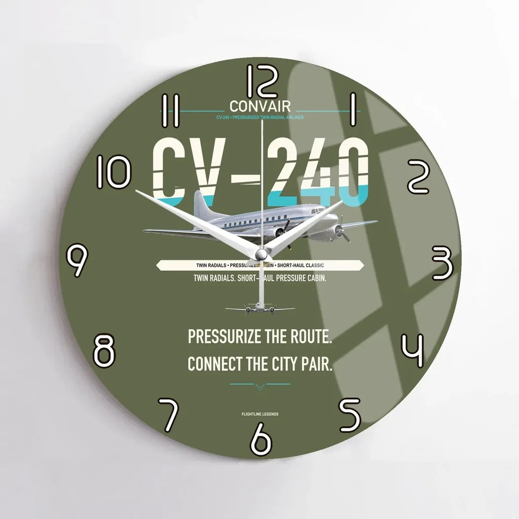 Convair CV-240 design on green army no frame wall clock