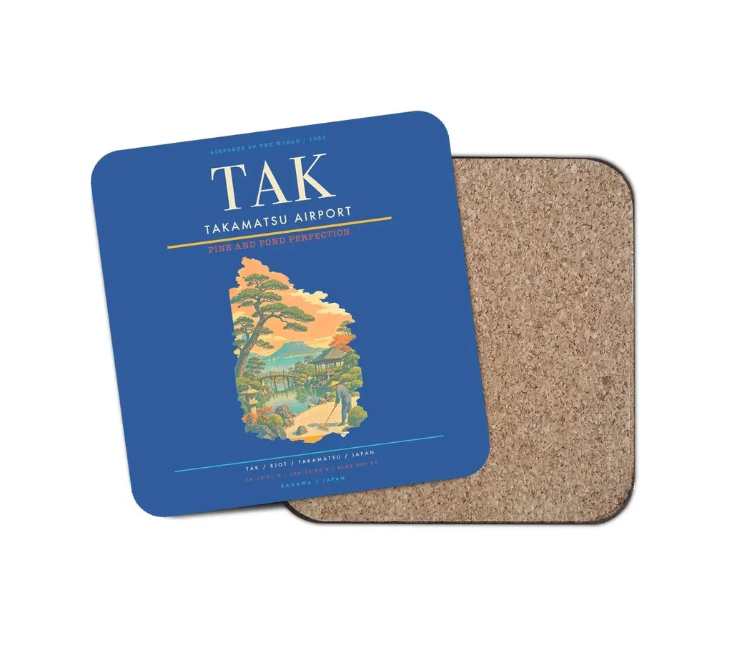 Takamatsu Airport (TAK) design on blue 1 piece coaster