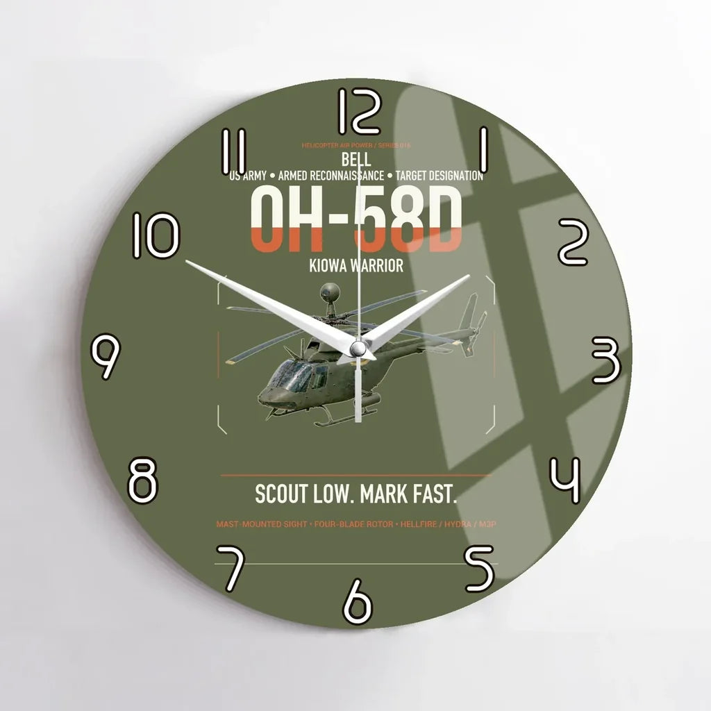 Bell OH-58D Kiowa Warrior design on green army no frame wall clock
