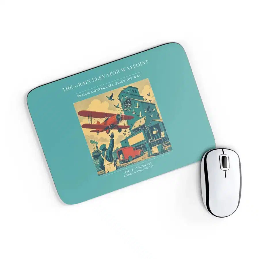VINTAGE G4451 - The Grain Elevator Waypoint - Designed Mouse Pads design on turquoise rectangle