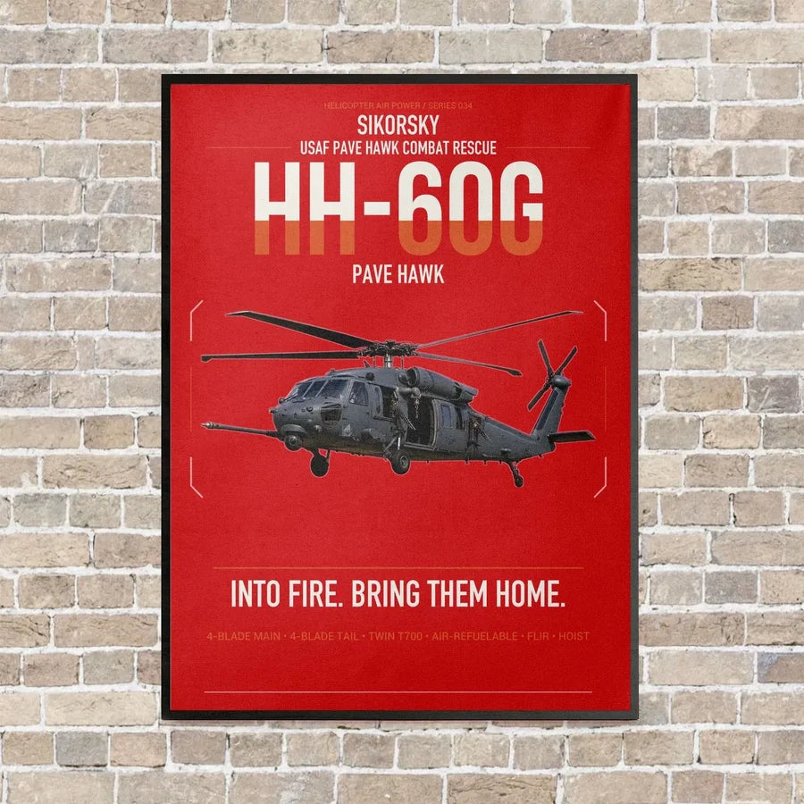Sikorsky HH-60G Pave Hawk vertical canvas print - framed - red background