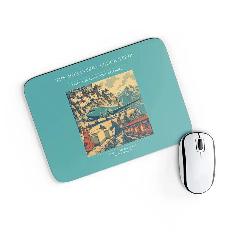 VINTAGE G4341 - The Monastery Ledge Strip - Designed Mouse Pads design on turquoise rectangle