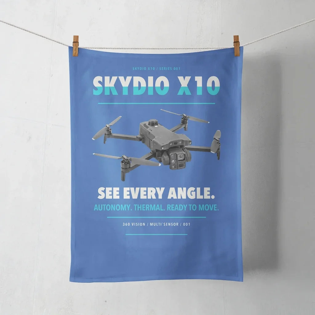 Skydio X10 design on blue towel
