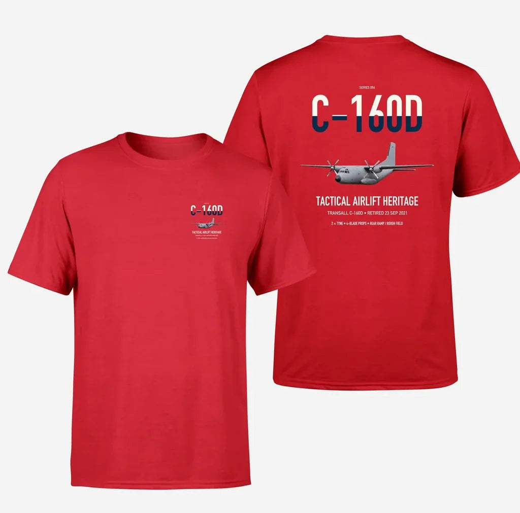 Transall C-160D design on red double-side t-shirt, double-side print