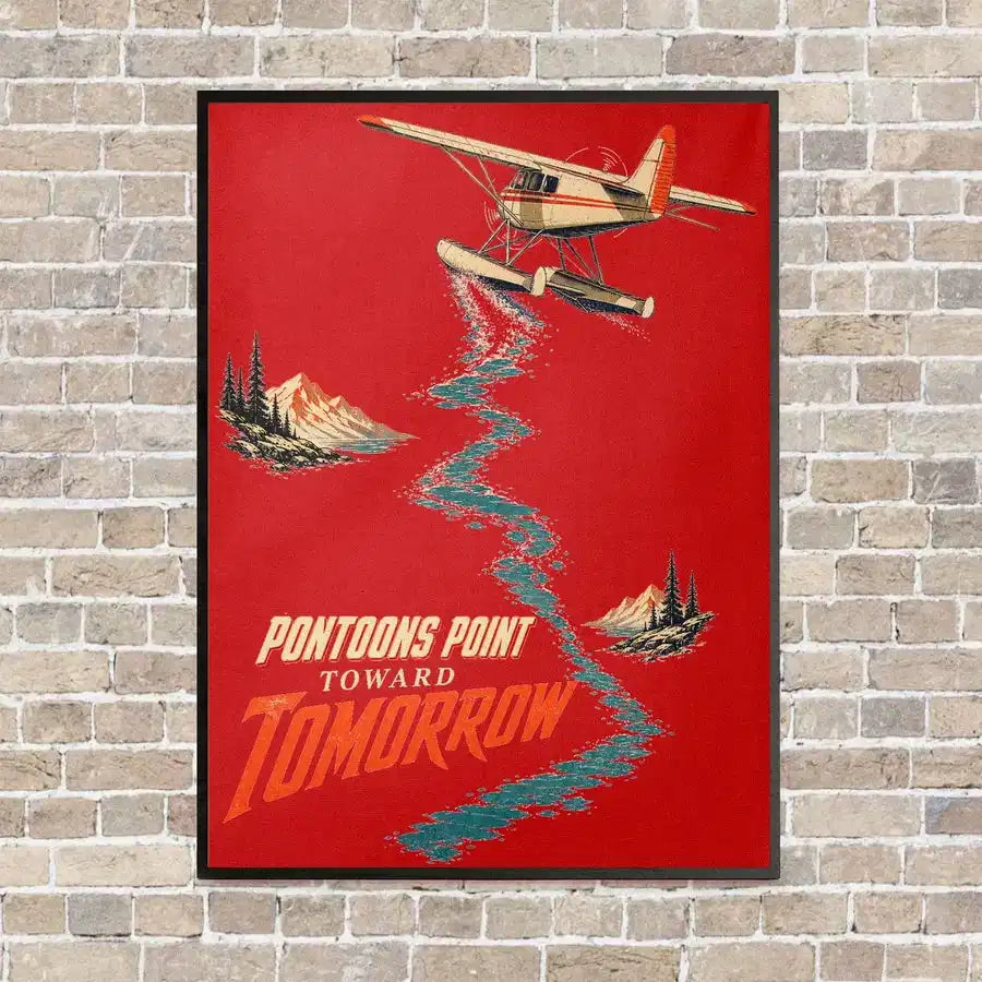 Pontoons Point Toward Tomorrow vertical canvas print - framed - red background