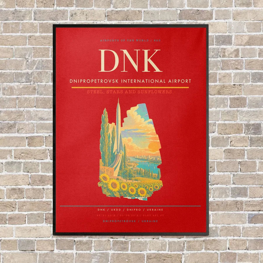 Dnipropetrovsk International Airport DNK vertical canvas print - framed - red background