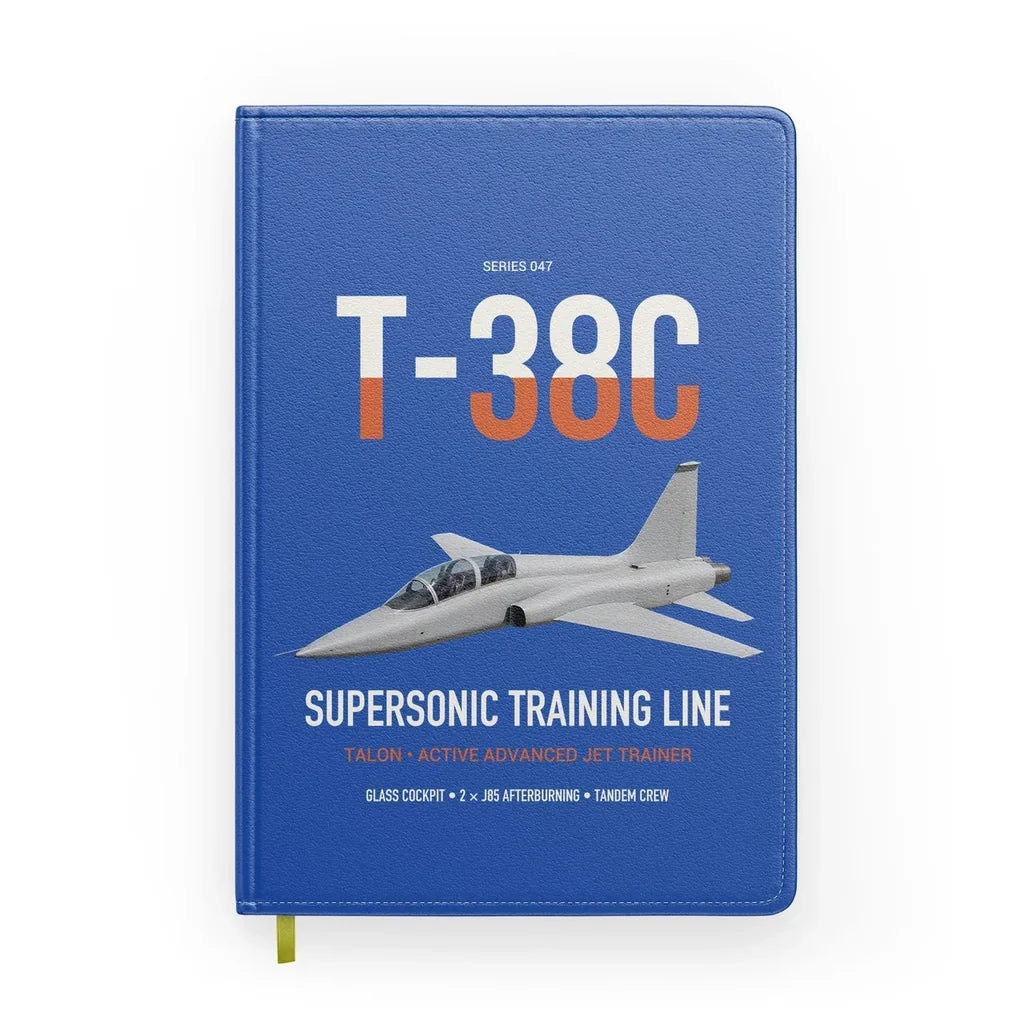 T-38C Talon design on blue notebook