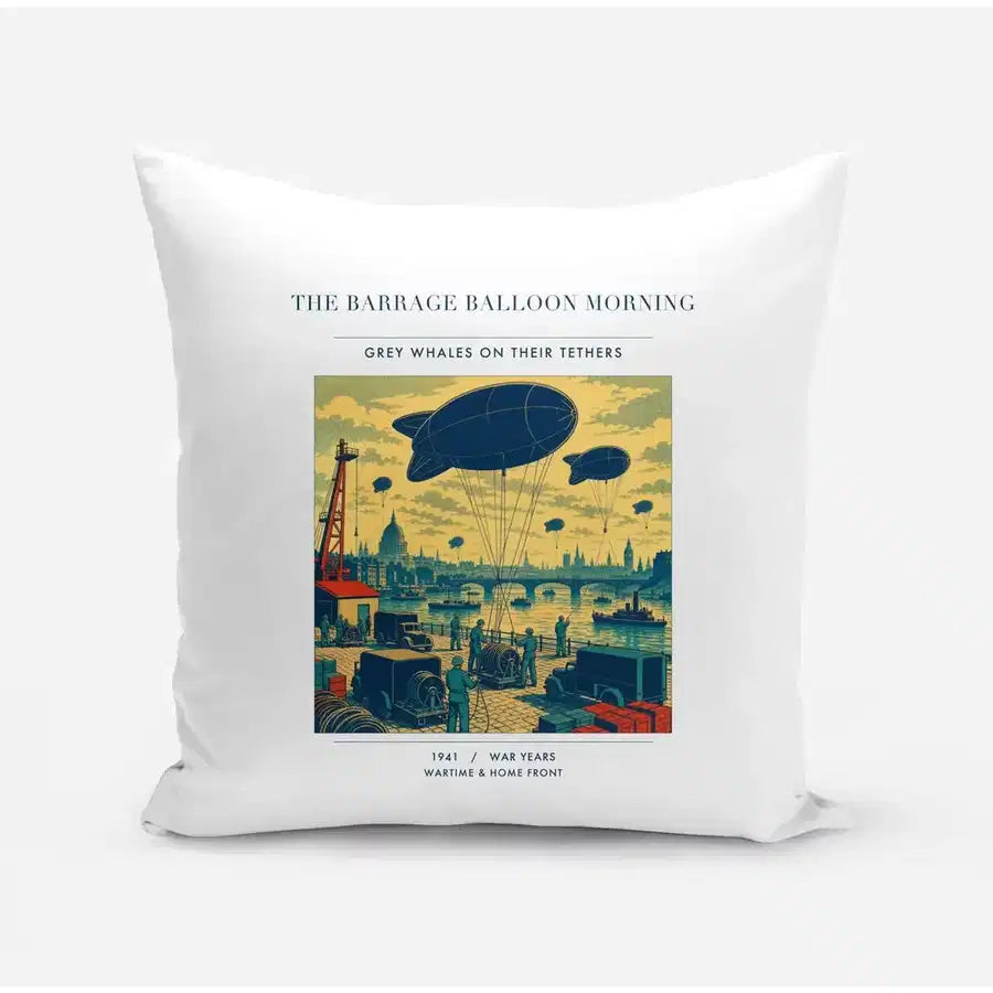 VINTAGE G4521 - The Barrage Balloon Morning - Designed Pillows design on white