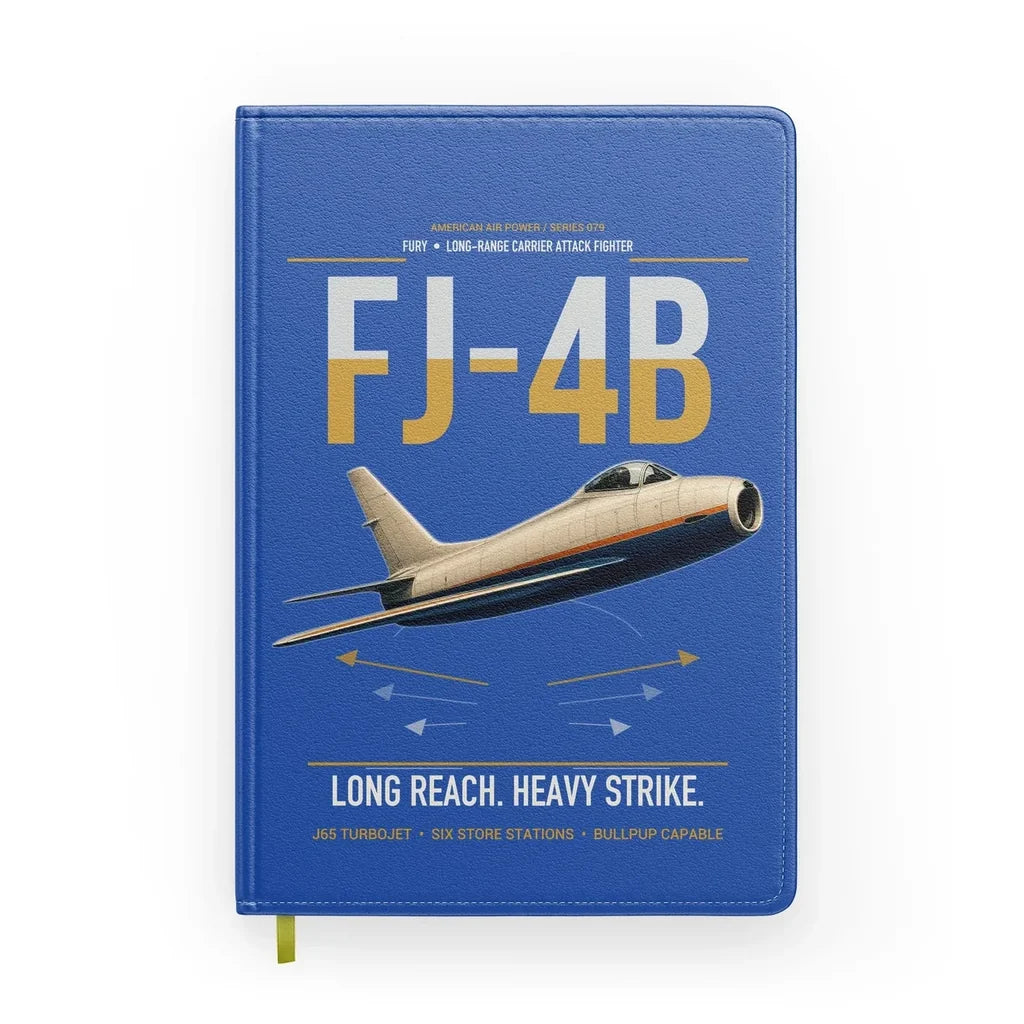 FJ-4B Fury design on blue notebook