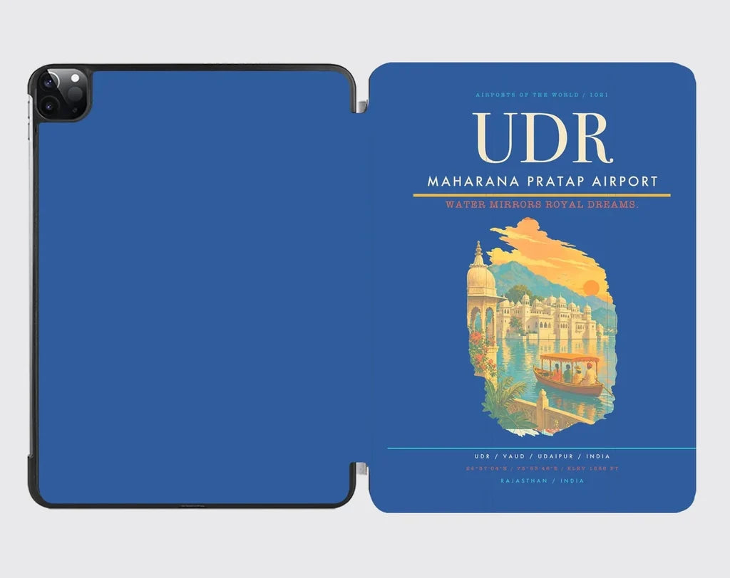 Maharana Pratap Airport (UDR) design on blue ipad tablet case