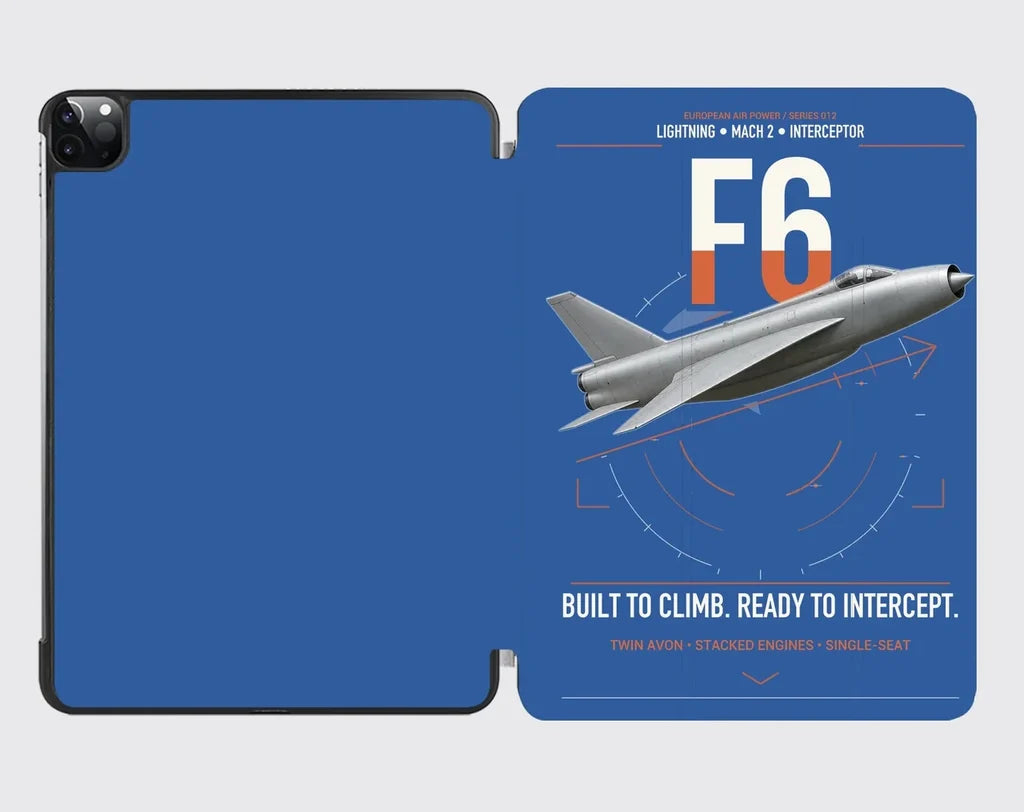 English Electric Lightning F6 design on blue ipad tablet case