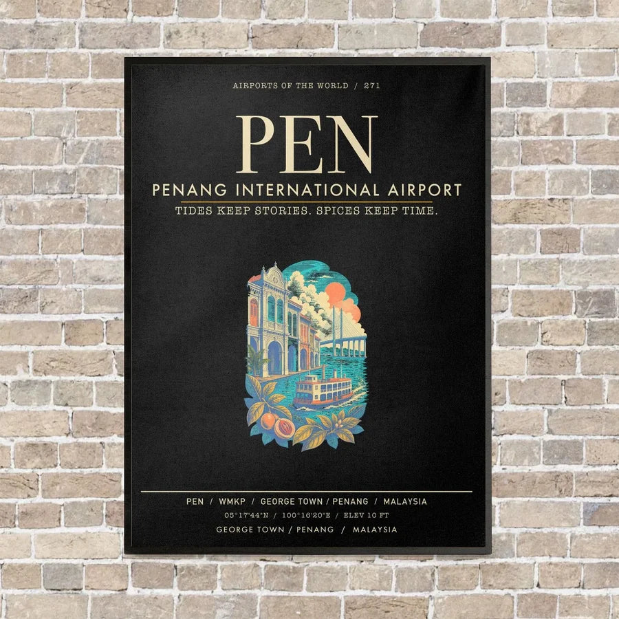 Penang International Airport PEN - Canvas Framed - Black