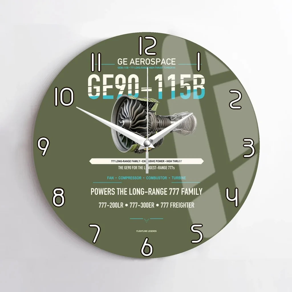GE90-115B design on green army no frame wall clock