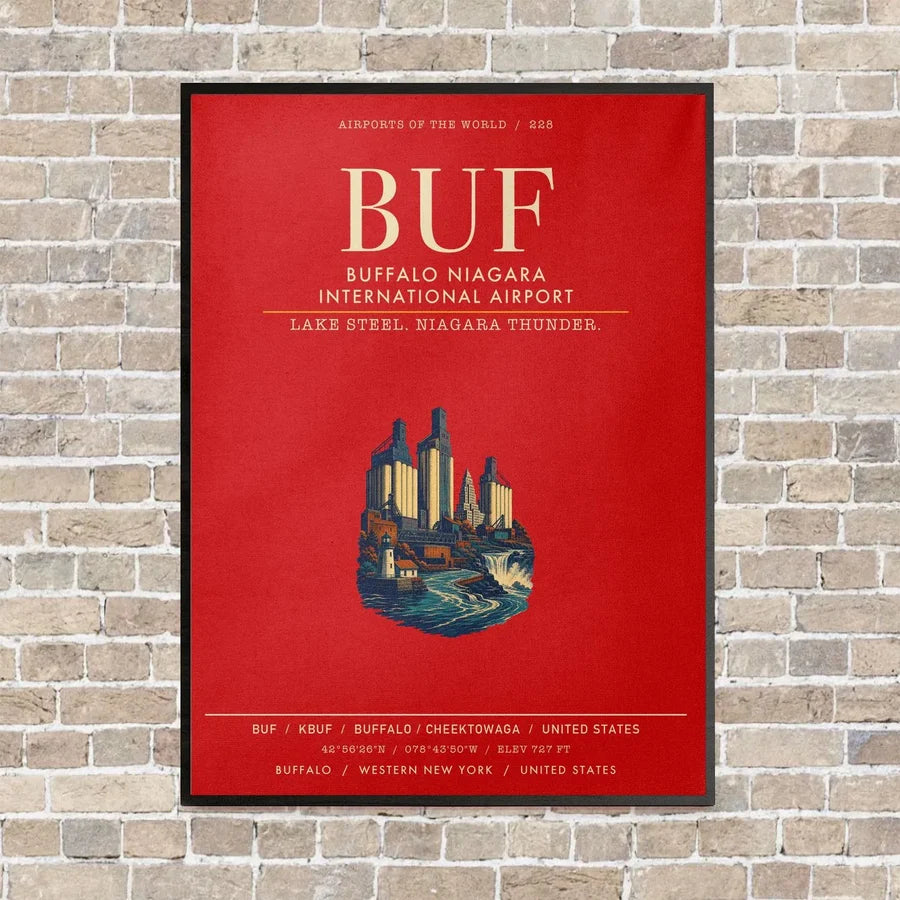 Buffalo Niagara International Airport BUF vertical canvas print - framed - red background