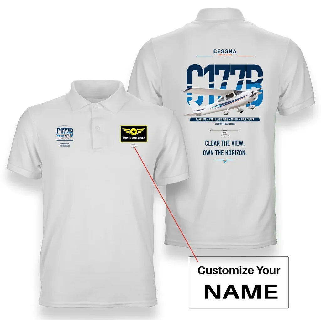 Cessna 177B Cardinal design on white+name double-side polo t-shirt, double-side print