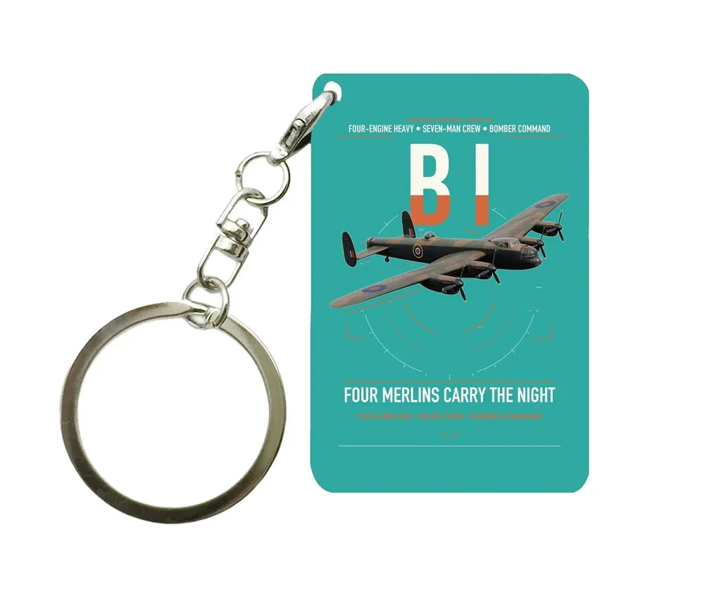 Avro Lancaster B I design on turquoise designed key chain, double-side print