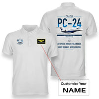 Thumbnail for Pilatus PC-24 design on white+name double-side polo t-shirt, double-side print