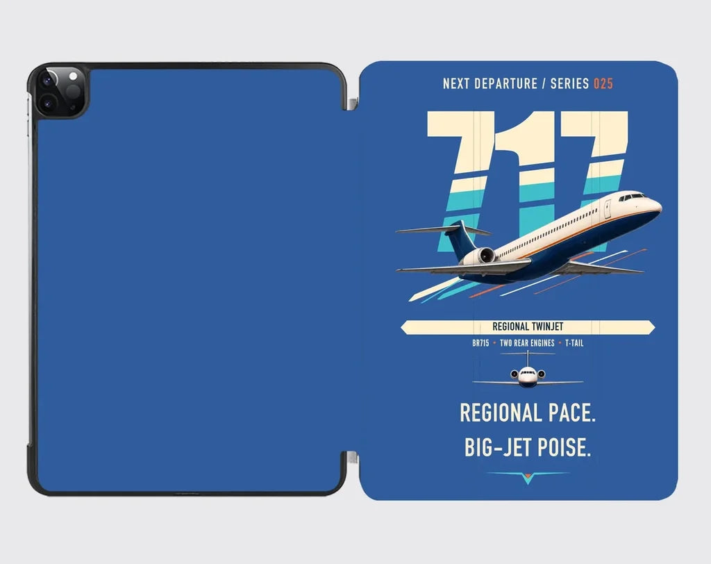 Boeing 717-200 design on blue ipad tablet case
