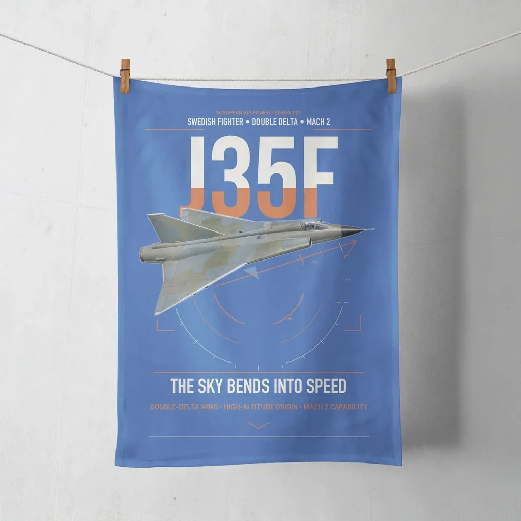 Saab J 35F Draken design on blue towel