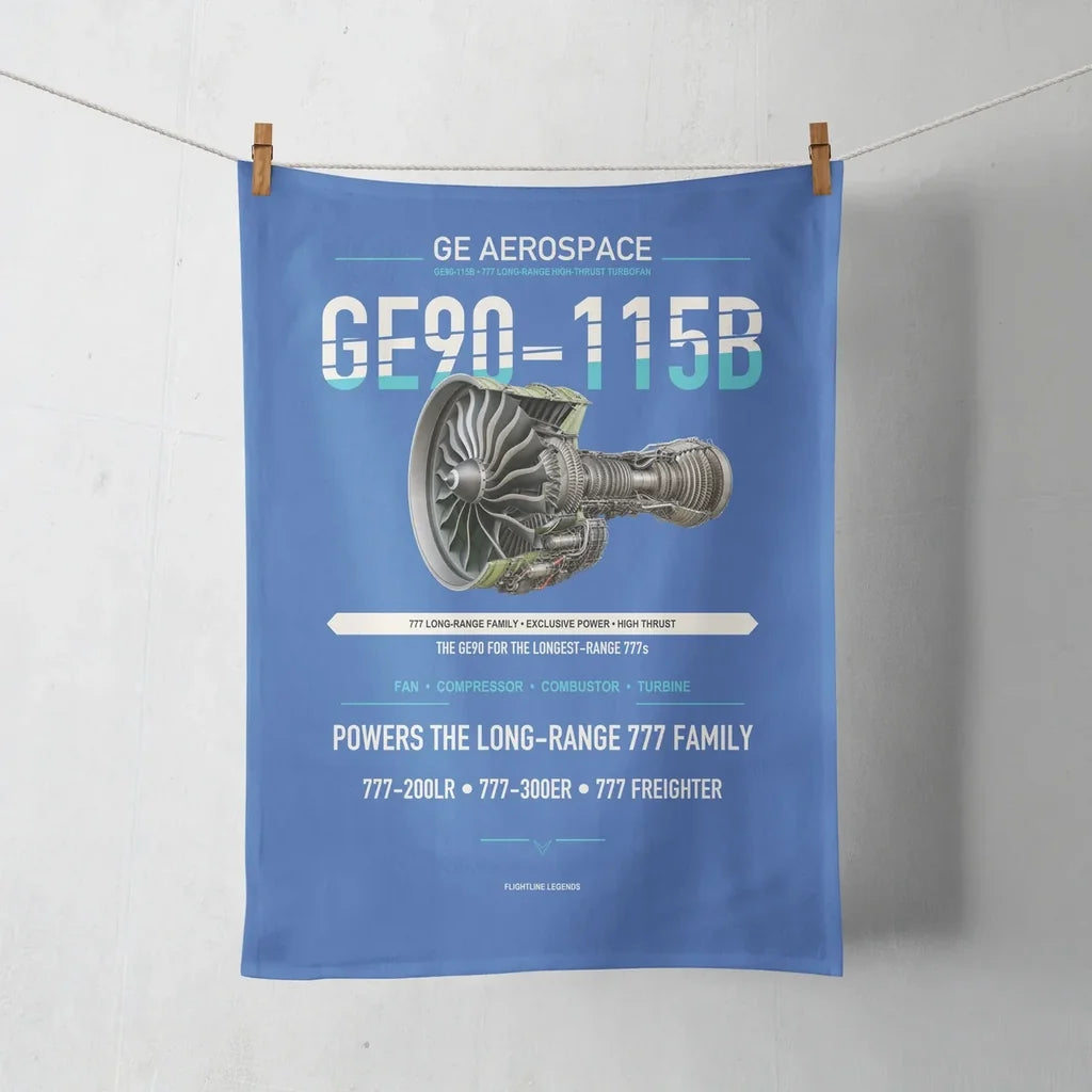 GE90-115B design on blue towel