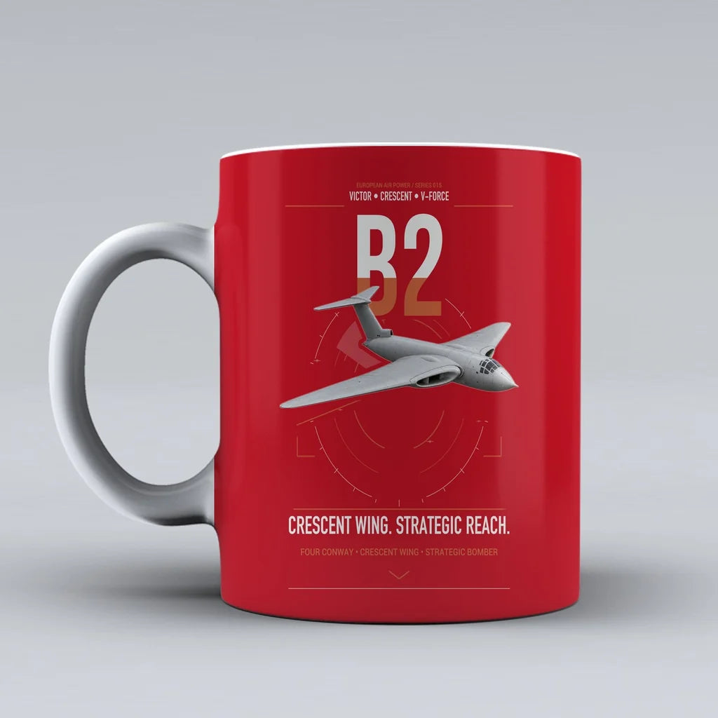 Handley Page Victor B2 design on red ceramic mug, double-side print