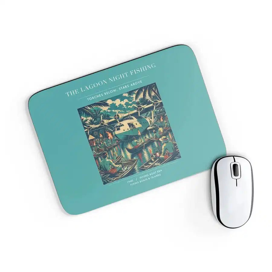 VINTAGE G4407 - The Lagoon Night Fishing - Designed Mouse Pads design on turquoise rectangle