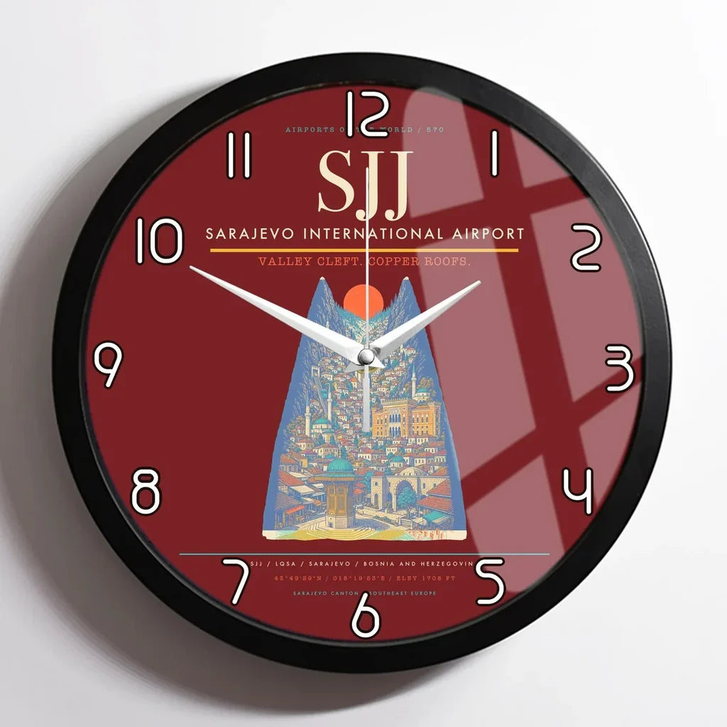 Sarajevo International Airport SJJ Wall-Clock Framed - Dark Red