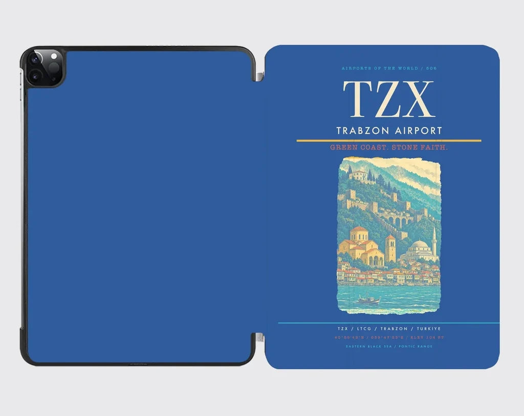 Trabzon Airport (TZX) design on blue ipad tablet case