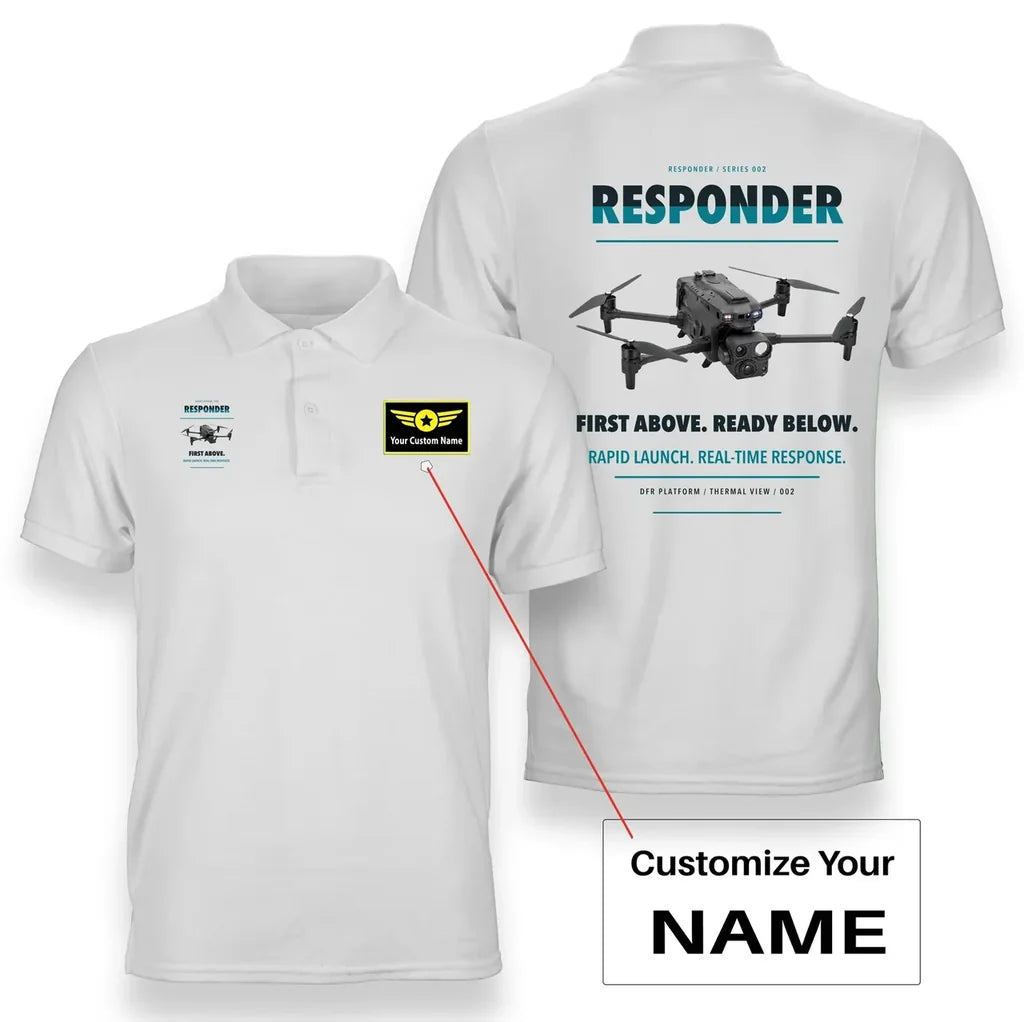 BRINC Responder design on white polo with custom name badge