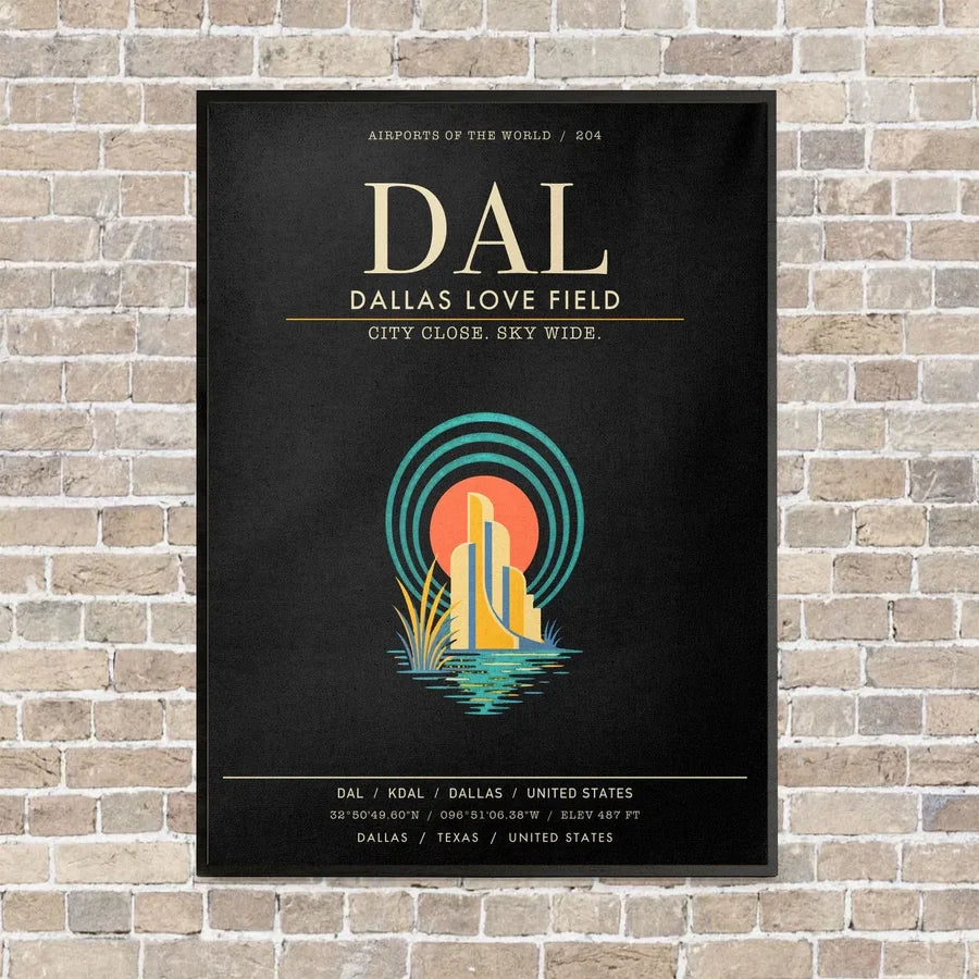 Dallas Love Field DAL - Canvas Framed - Black