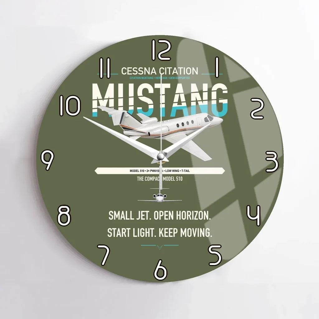 Cessna Citation Mustang design on green army no frame wall clock