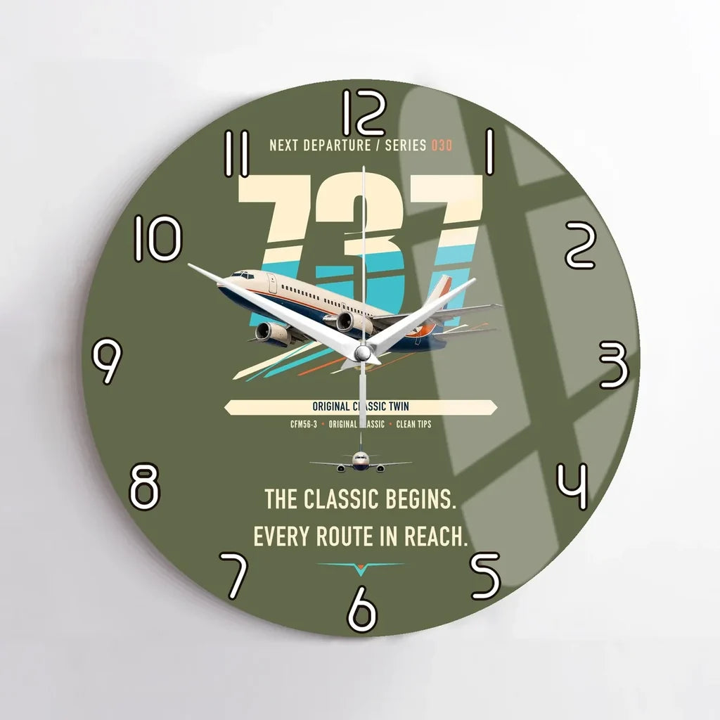 Boeing 737-300 Classic design on green army no frame wall clock