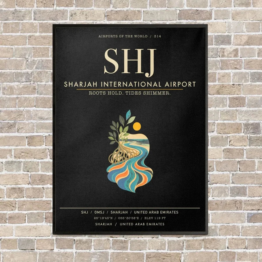 Sharjah International Airport SHJ - Canvas Framed - Black