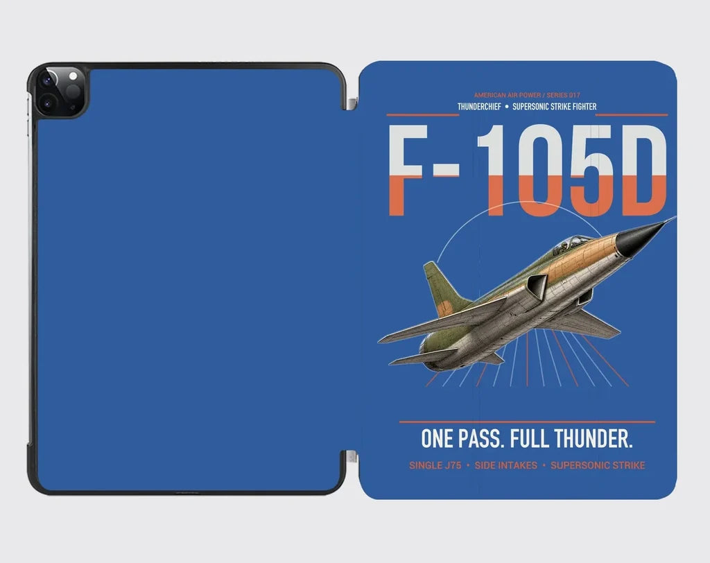 F-105D Thunderchief design on blue ipad tablet case